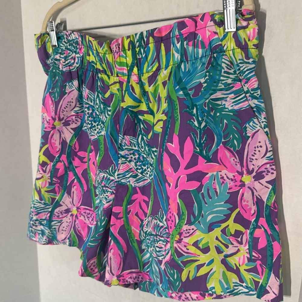 Lilly Pulitzer Floral Party All The Tide 4” Shorts Elastic Waist Pull On XL - Picture 2 of 11
